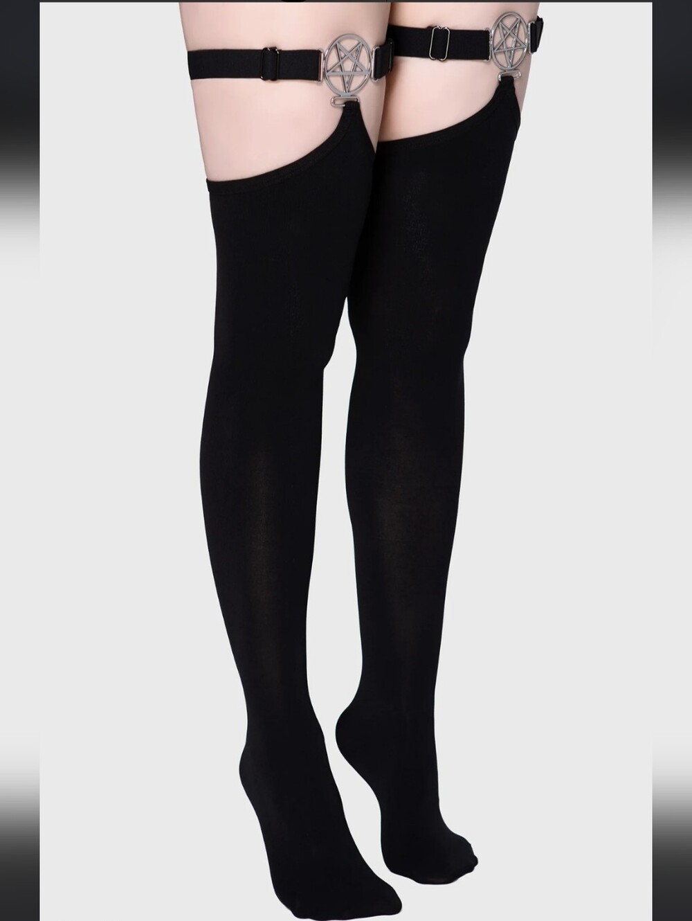 Killstar Black Pentagram Garter Thigh-High Stockings